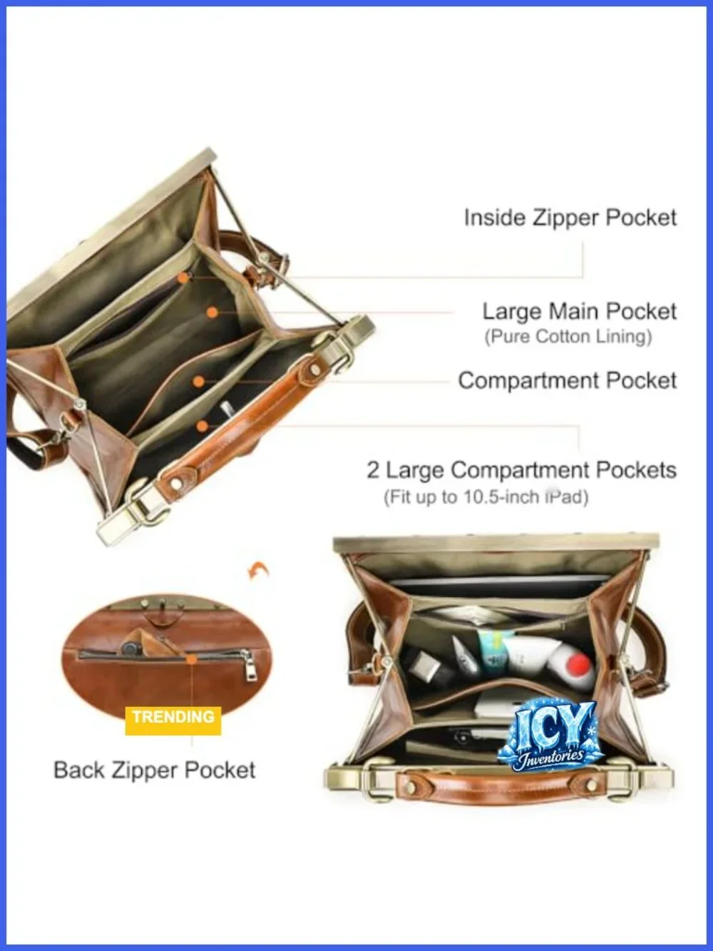 Full Grain Leather Doctor Bag Women Top Handle Vintage Satchel Purse